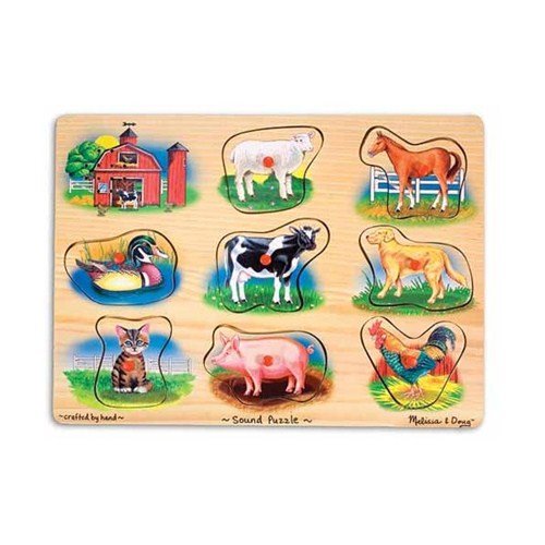 Puzzle din lemn cu sunete si animalute de ferma