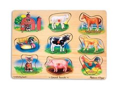 Puzzle din lemn cu sunete si animalute de ferma